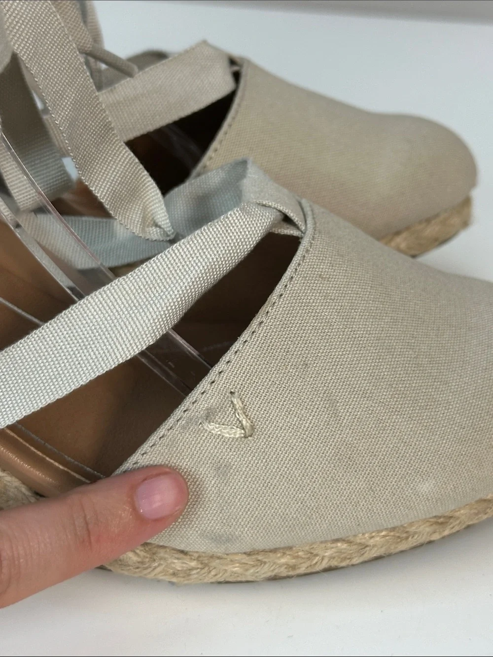 Vionic Kaitlyn Tie Front Espadrille Wedges Oat Size 9.5